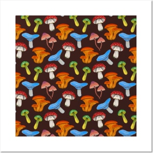 Colorful Mushroom Pattern Cottagecore Aesthetic Posters and Art